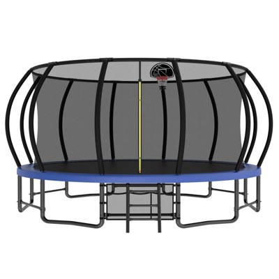 Aukfa Pumpkin Trampoline with Enclosure Net & Basketball Hoop,Outdoor Trampoline Set with Safety Net, Ladder, Balance Bar