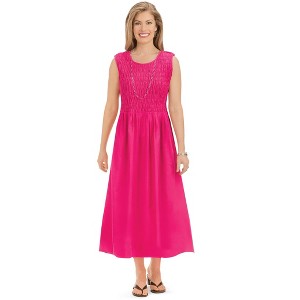 Collections Etc Comfortable Smocked Woven Sleeveless Dress - 1 of 4