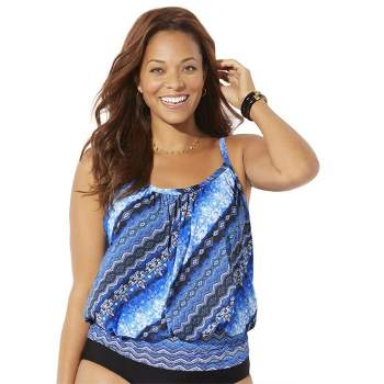 Swimsuits For All Women's Plus Size Bandeau Blouson Tankini Top, 22 - Multi  Blue Abstract : Target