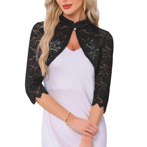 Allegra K Women Sheer Floral Lace Elegant 3/4 Sleeve Bolero Shrug Cardigan Top - 1 of 4