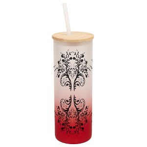 Elanze Designs Vintage Floral Damask Pattern Wrap-Around Design 25 Ounce Frosted Gradient Glass On-The-Go Coffee Travel Skinny Tumbler Mug Cup, Bamboo - 1 of 1