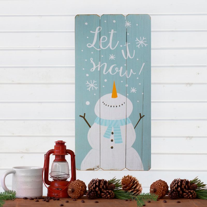 Northlight 24" Wooden 'Let It Snow' Snowman Hanging Christmas Wall Sign, 2 of 5