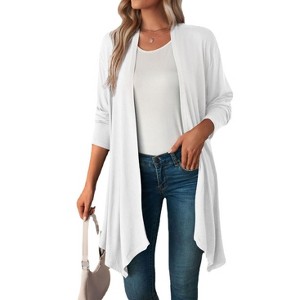 Coolmee Women's Lightweight Cardigan Casual Soft Long Sleeve Floral Knit Cardigans with Pockets High Low Hem Draped - 1 of 4