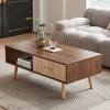 KTMBDW Coffee Table 41" Mid Century Modern Center Table with Drawer, Fluted Living Room Table with Storage, Open Shelf Coffee Table - 2 of 4