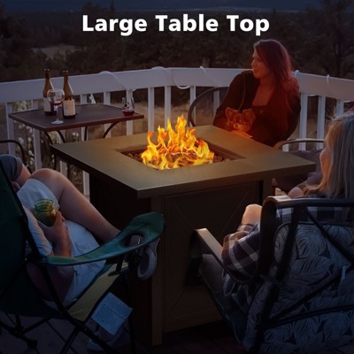 28'' Black Metallic Gas Fire Pit Table with Lid