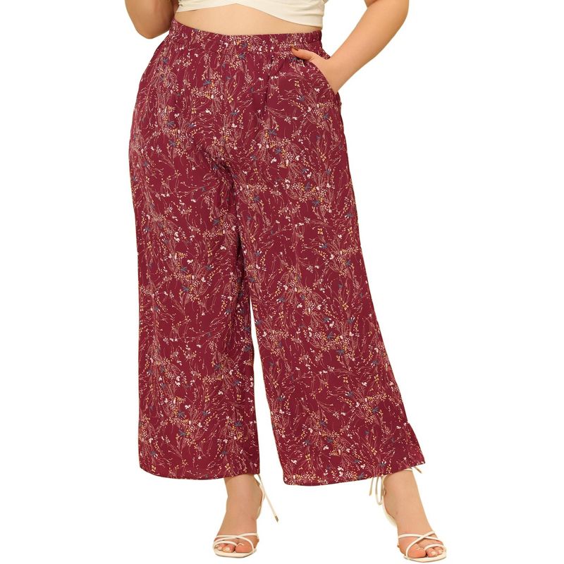 Agnes Orinda Women's Plus Size High Rise Casual Wide Leg Long Palazzo Lounge Trousers, 1 of 6