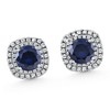 Pompeii3 2.65Ct Cushion Halo Blue Sapphire Diamond Studs 14k White Gold Earring Lab Created - 3 of 4
