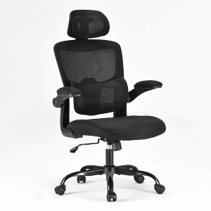 Bencmate Task and Office Chairs, Office Chair with Flip-Up Armrest, High Back Ergonomic Computer Chair, Black, 16.14"*19.49"*47" - 1 of 4