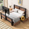 Twin Size Metal Platform Bed with Two Storage Drawers and Rotatable TV Stand - 3 of 4