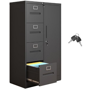 Munora - 4-Drawer File Cabinet with Locking Door - Metal Storage for Legal/Letter Files & Clothing - Black - 1 of 4