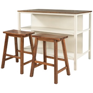 Gulches Solid Wood 3-Piece Rustic Kitchen Island Set - 45" Walnut+Cream White Rubber Wood Butcher Block Prep Table - 1 of 4