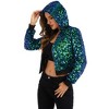Anna-Kaci Women's Sequin Zip-Up Hooded Jacket with Ribbed Hem and Long Sleeves for Party Wear - 3 of 4