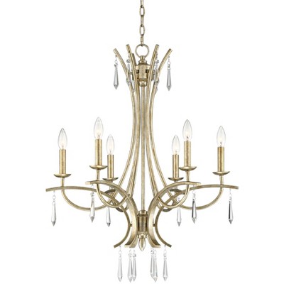 Regency Hill Silver Leaf Chandelier 26 1/4" Wide Crystal 6-Light Fixture Dining Room House Foyer Kitchen Island Entryway Bedroom