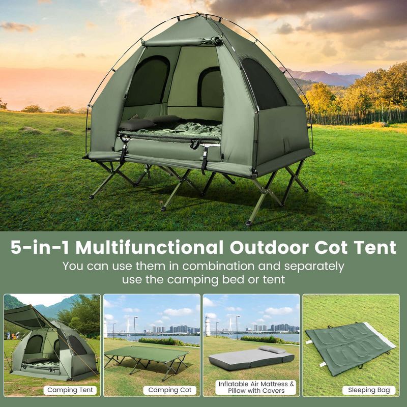Costway 2-Person Compact Portable Pop-Up Tent Camping Cot with Air Mattress & Sleeping Bag, 5 of 11