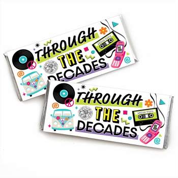 Big Dot of Happiness Through the Decades - Candy Bar Wrapper 50s, 60s, 70s, 80s, and 90s Party Favors - Set of 24