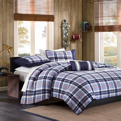 Lance Plaid Coverlet Set (Twin/Twin Extra Long) Blue - 3pc