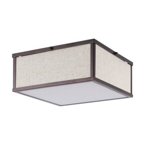 14.13" 2-Light Grant Minimalist Industrial Square Linen Iron LED Flush Mount Bronze/Beige - JONATHAN Y: UL Listed, Hardwired, Modern Decor - 1 of 4