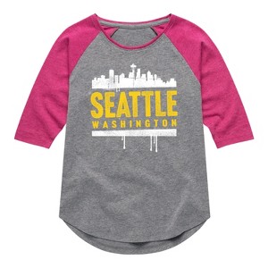 Girls' - Instant Message - Seattle, Washington Shirt Tail Raglan Graphic T-shirt - 1 of 4