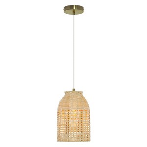 14" Bobbie Brushed Gold Metal Pendant Light with Bamboo Shade - River of Goods - 1 of 4