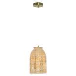 14" Bobbie Brushed Gold Metal Pendant Light with Bamboo Shade - River of Goods