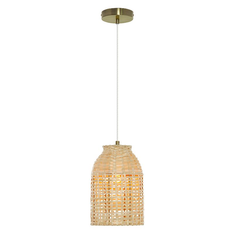 14&#34; Bobbie Brushed Gold Metal Pendant Light with Bamboo Shade - River of Goods, 1 of 10