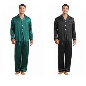 INSPIRE CHIC Men's 2 Pack Sleepwear Classic Soft Button Long Sleeve Satin Pajamas Sets - 1 of 4