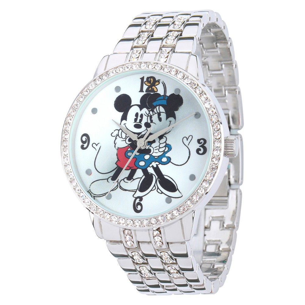 Photos - Wrist Watch Women's Disney Minnie and Mickey with Alloy Case - Silver