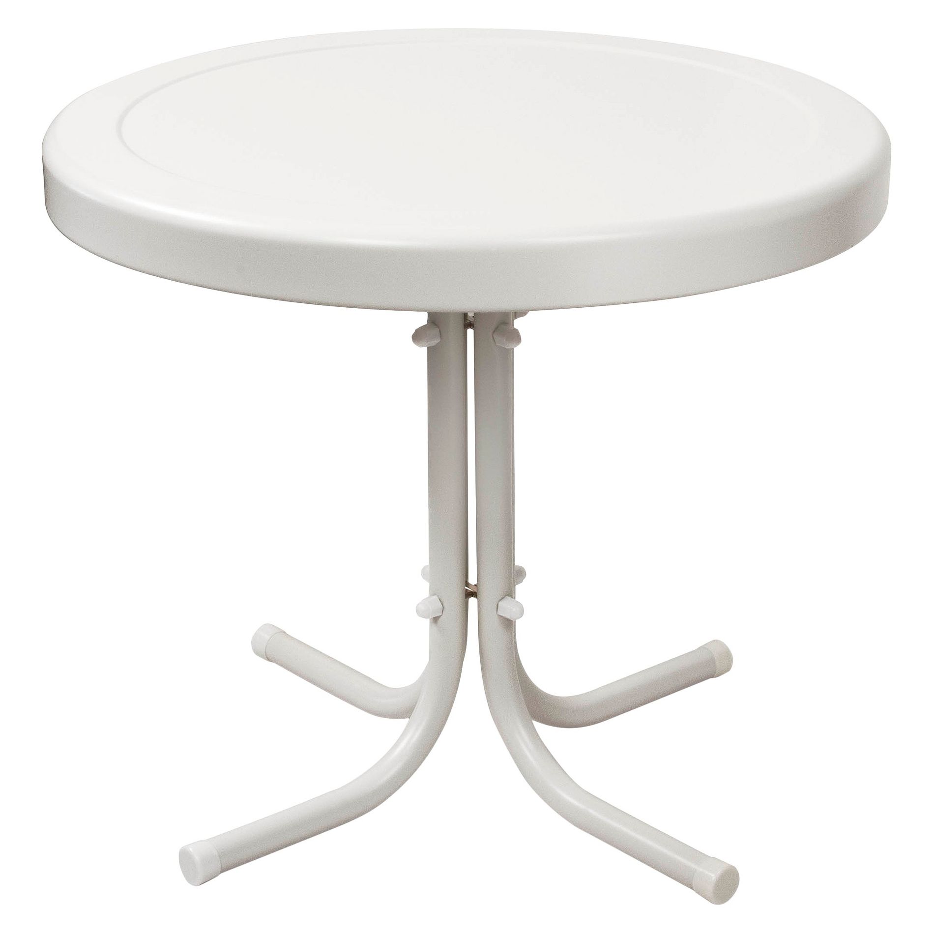 Crosley Retro Metal Patio Side Table in White Satin: Round, Weather-Resistant, UV-Resistant Outdoor Furniture