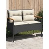 Patio Bench with Cushions 45.7"x24.6"x29.1" Black Poly Rattan - 3 of 4