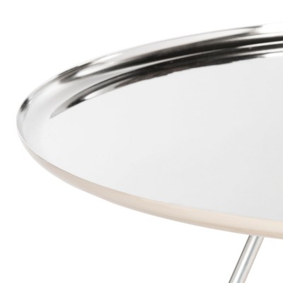 Round Silver Metal Coffee Table with Gold Cap Legs