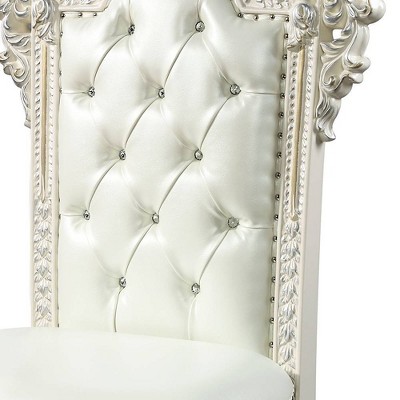 Antique White Tufted Faux Leather Ornate Side Chairs, Set of 2