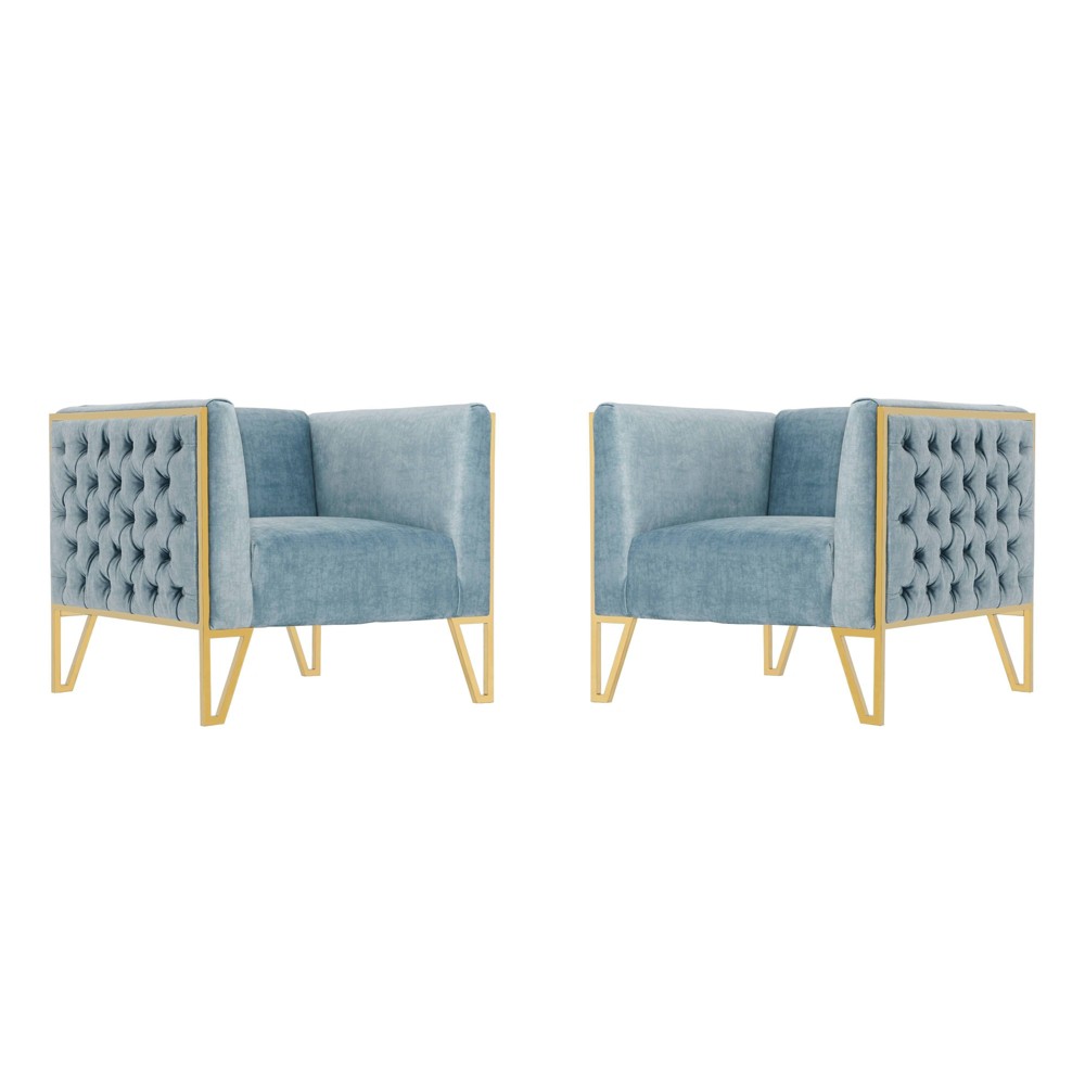 Photos - Chair MANHATTAN Set of 2 Vector Velvet Accent  Ocean Blue -  Comfort 