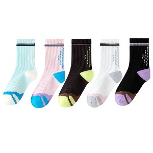Anna-Kaci 5 Pairs Women's Mid-Crew Sport Socks Cushioned Arch Support Breathable Athletic Fit with Elastic Cuff - 1 of 4