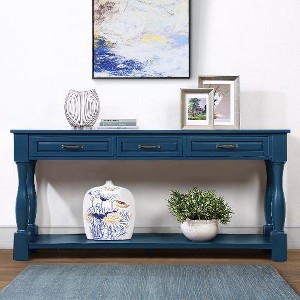 PAGED Mid-Century Solid Wood Console Table with 3 Drawers & 1 Bottom Shelf, 63" Entryway Sofa Table, Retro Modern Extra-thick Sofa Table - 1 of 4