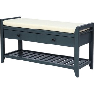 39" Entryway Storage Bench, Wood Storage Bench with Open Shoe Rack, Capacity 220Lbs, Multipurpose Shoe Bench with Padded Cushion, 2 Drawers - 1 of 4