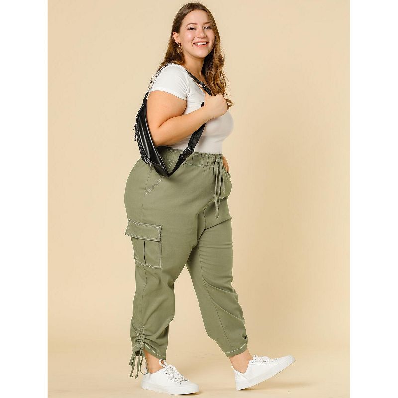 Agnes Orinda Women's Plus Size Drawstring Elastic Waist Cargo Pants with Pockets, 4 of 8