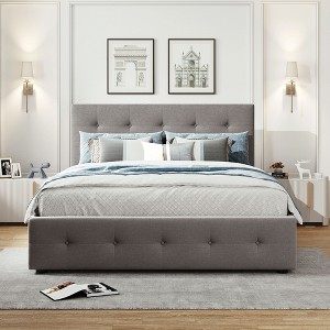 Whisen Elegant Design Queen Size Upholstered Platform Bed with 2 Drawers and Trundle - 1 of 4