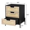 Farmhouse Rattan Nightstand with 3 Drawers, Metal Handle End Table for Bedroom or Living Room, Black Bedside Table for Small Spaces - 2 of 4