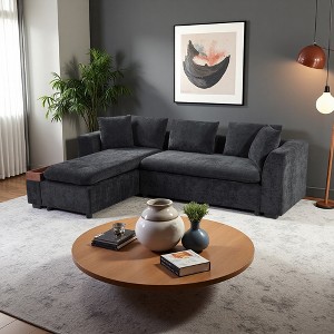 93.7" Chenille L-Shaped Sectional Sofa with Wooden Storage - 1 of 4