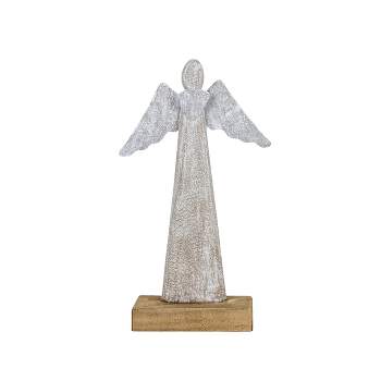Angel Decorative Figure White Metal with Wood Base by Foreside Home & Garden