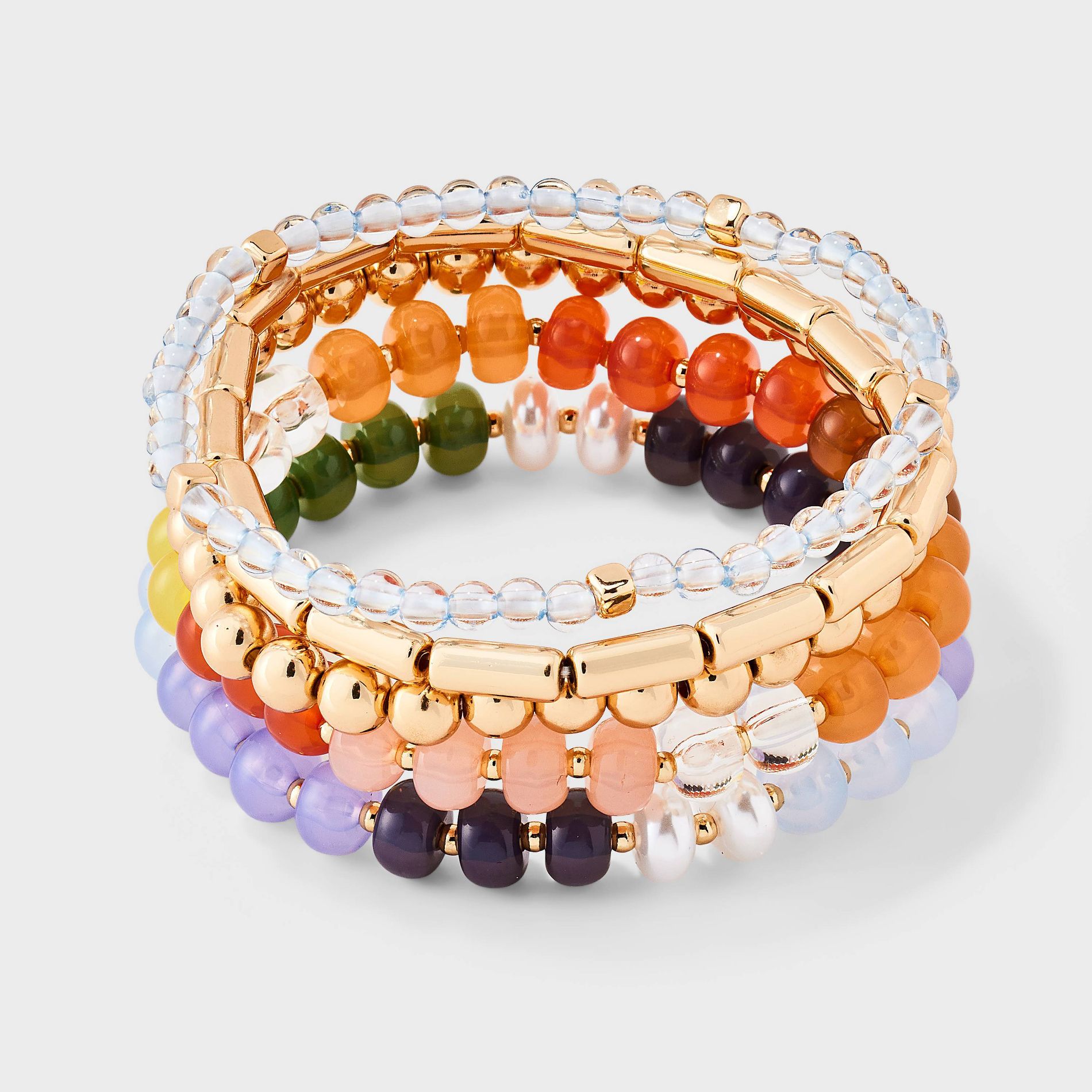 Acrylic Beaded Variety Stretch Bracelet Set 5pc - Universal Thread™ Gold/Purple/pearl