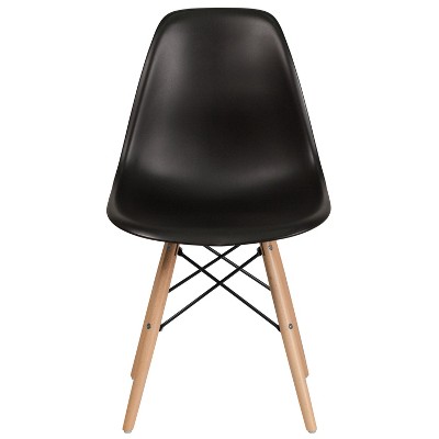 Black Plastic Side Chair with Wooden Legs