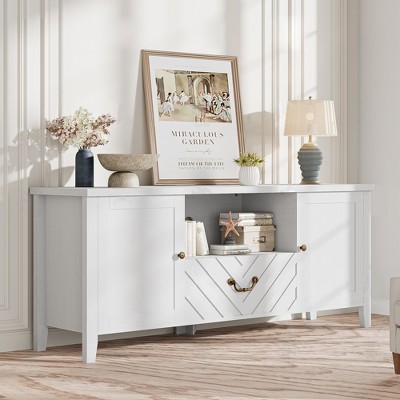 TV Stands for Living Room, White Entertainment Center with Led Lights, Television Stands for 65 inch tv,Long TV Console Table with Storage and Drawer