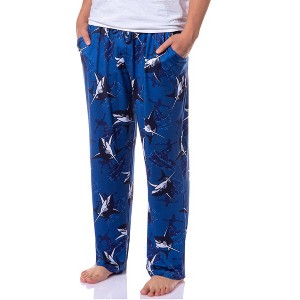 PJammy Men's Great White Shark Attack Sleep Pajama Lounge Pants Blue - 1 of 4