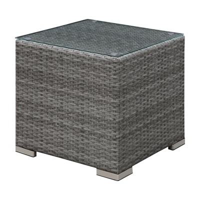 Arthur Rattan Glass Outdoor End Table in Light Gray - Furniture of America