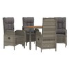 vidaXL 5-Piece Outdoor Poly Rattan Patio Dining Set - Gray Lounge Set with Cushions, Reclining Garden Chairs, Acacia Wood Table - 3 of 4