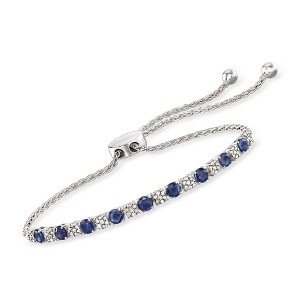 Ross-Simons 1.30 ct. t.w. Sapphire and .20 ct. t.w. Diamond Bolo Bracelet in Sterling Silver Size - 1 of 4