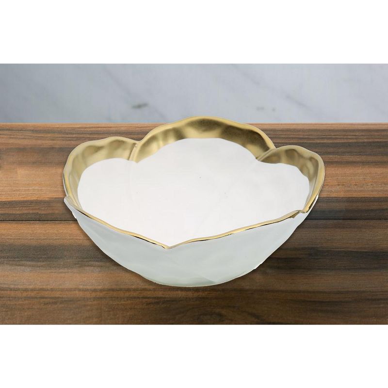 Classic Touch White Porcelain Flower Shaped Bowl with Gold Rim, 7"D, 2 of 4