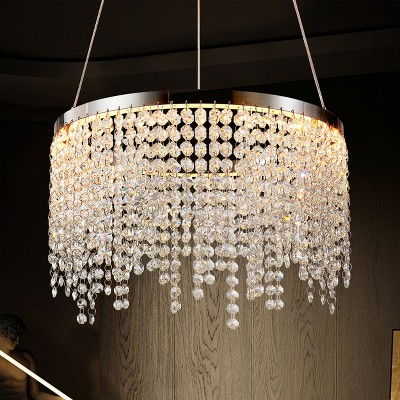 BAOURE 16in Luxury Crystal LED Chandelier Chrome Modern Chandelier Adjustable Height and Color Temperature for Living Room Dining Room Bedroom
