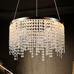 BAOURE 16in Luxury Crystal LED Chandelier Chrome Modern Chandelier Adjustable Height and Color Temperature for Living Room Dining Room Bedroom - 1 of 4